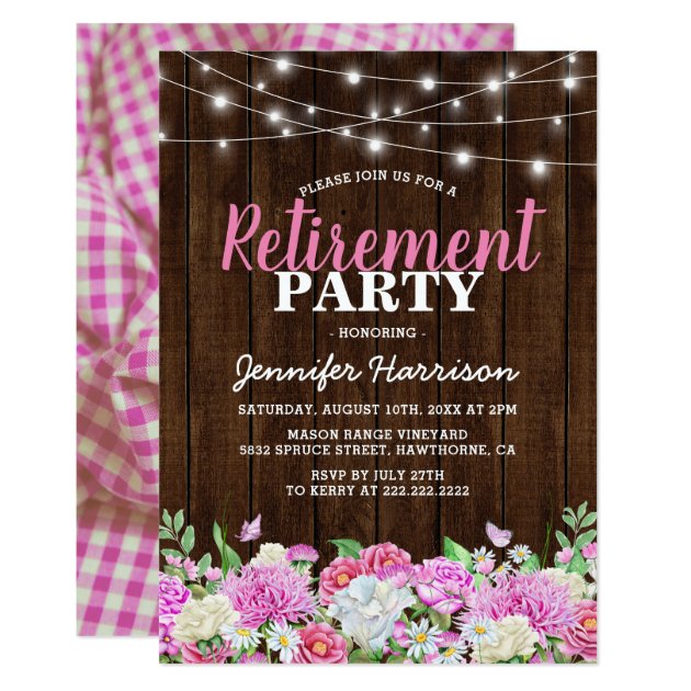 Rustic Pink Floral Retirement Party Invitation | Zazzle.com