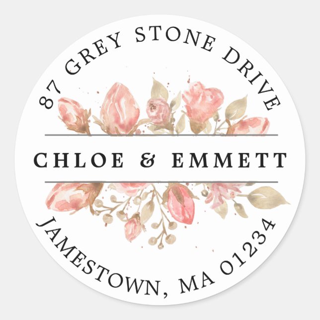 Rustic Pink Floral Return Address Label (Front)