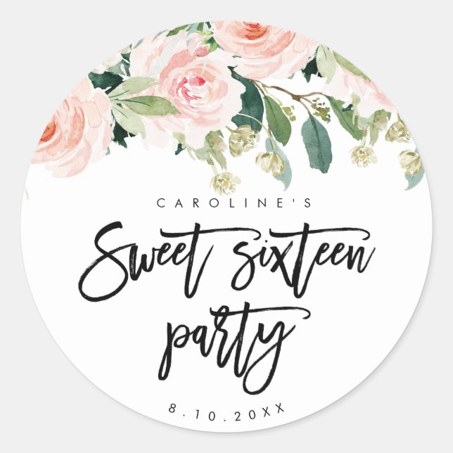 rustic pink floral roses sweet 16 sticker (Front)