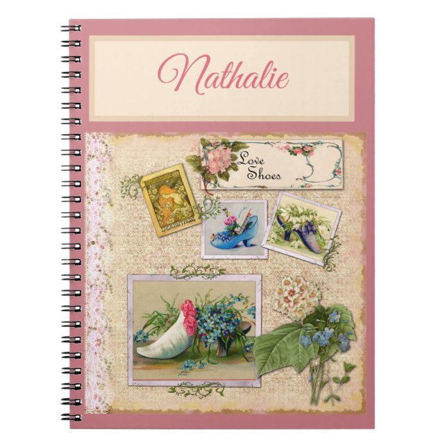 Rustic pink floral scrapbook  notebook (Front)
