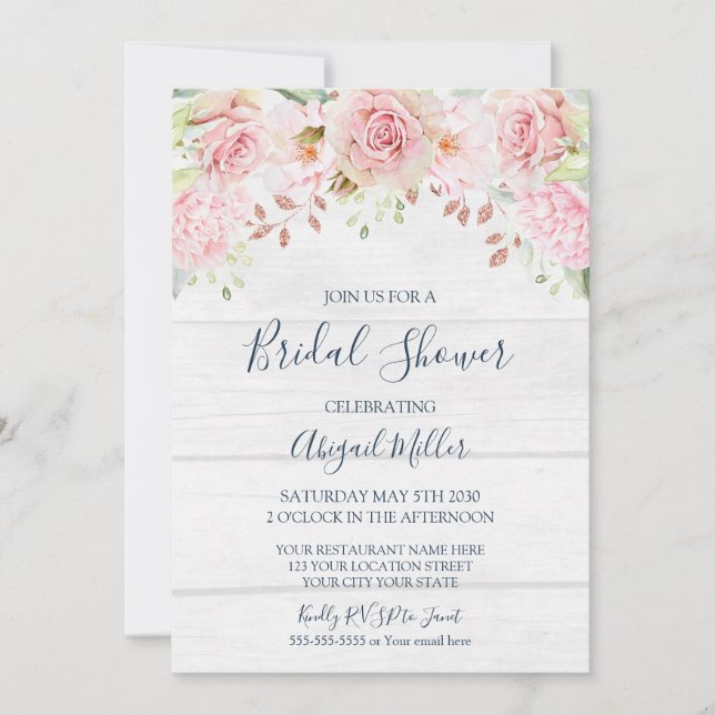 Rustic Pink Floral Spring Bridal Shower Invitation (Front)