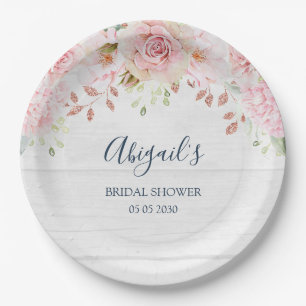 Rustic Pink Floral Spring Bridal Shower Paper Plates