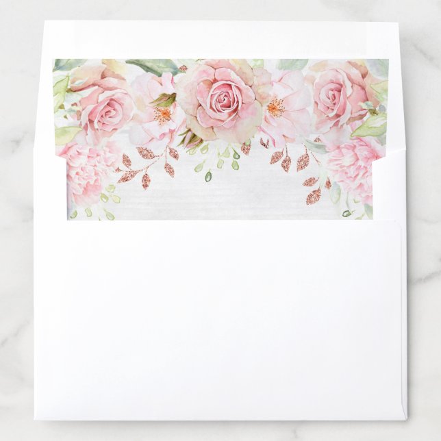 Rustic Pink Floral Spring Wedding Envelope Liner (In Envelope)