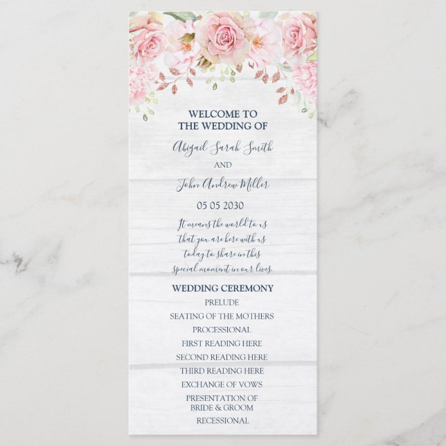 Rustic Pink Floral Spring Wedding Program (Front)