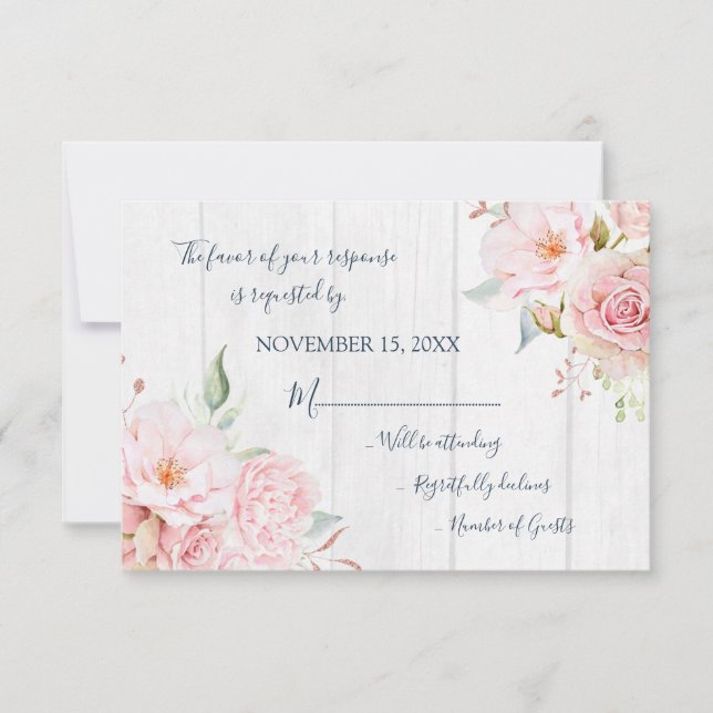 Rustic Pink Floral Spring Wedding Response Card (Front)