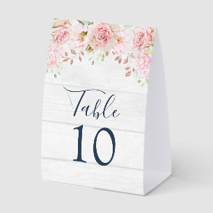 Rustic Pink Floral Spring Wedding Table Number Paper Table Tent