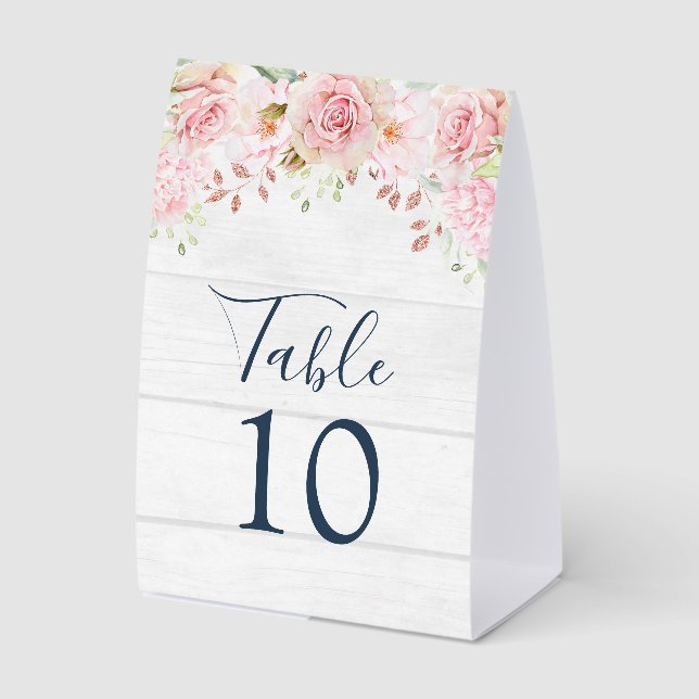 Rustic Pink Floral Spring Wedding Table Number Paper Table Tent (Front)