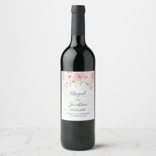 Rustic Pink Floral Spring Wedding Wine Label