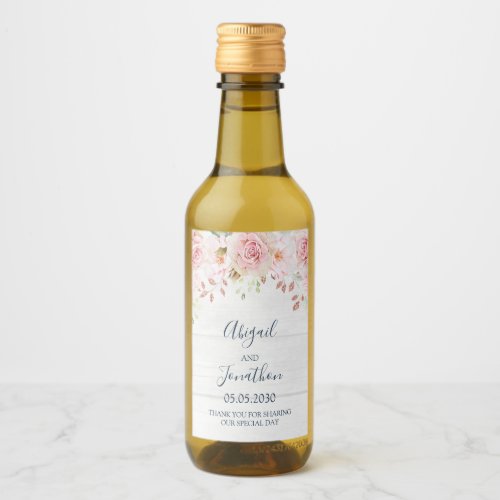 Rustic Pink Floral Spring Wedding Wine Label