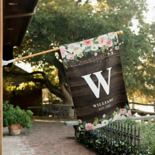 Rustic Pink Floral String Lights Personalized House Flag