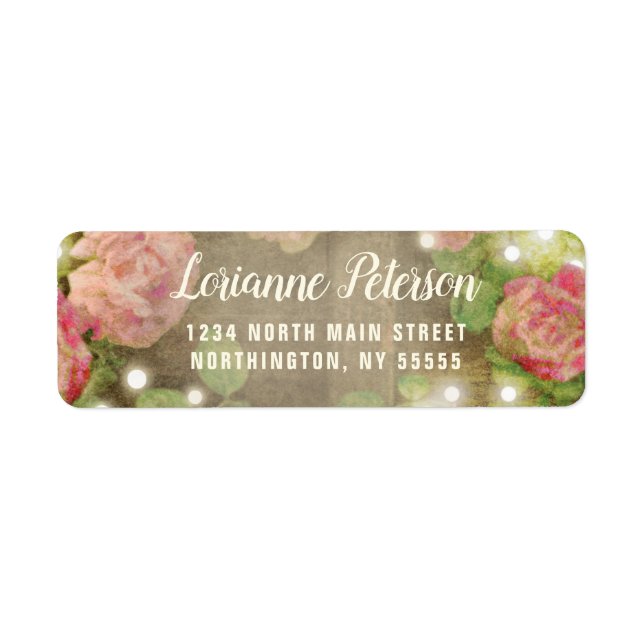 Rustic Pink Floral String Lights Return Address Label (Front)