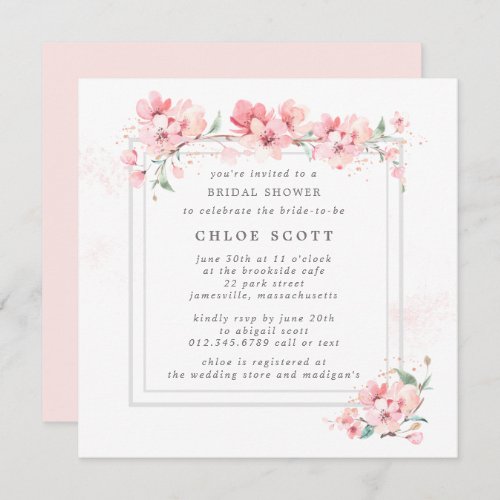 Rustic Pink Floral Watercolor Bridal Shower Invitation