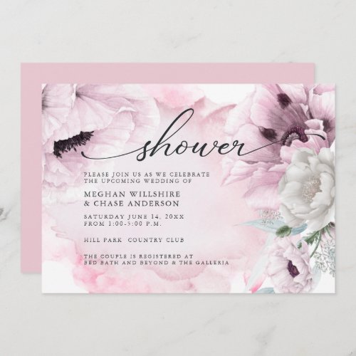 Rustic Pink Floral Watercolor Poppies Invitation