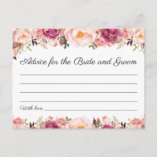 Rustic Pink Floral Wedding Advice Cards