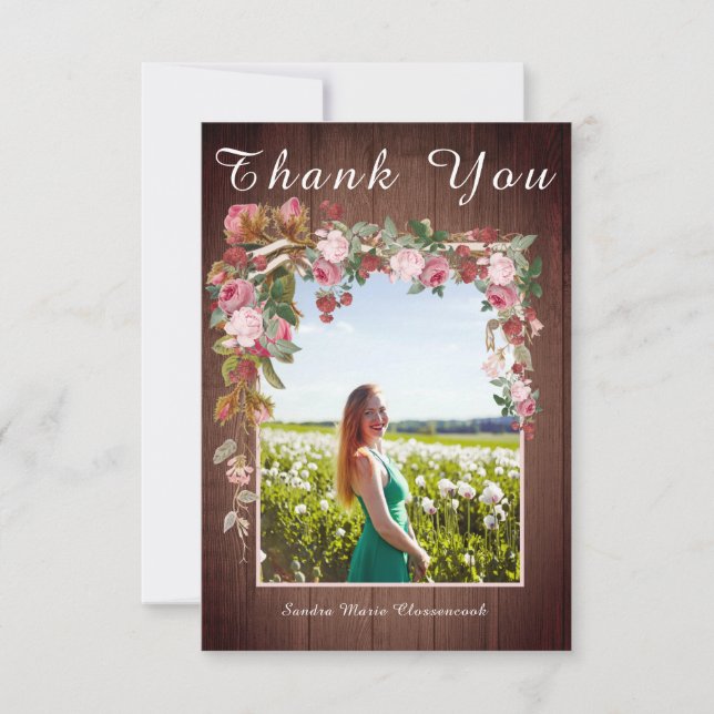 Rustic Pink Floral Wedding Bridal Shower |  Thank You Card (Front)