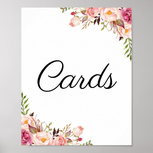 Rustic Pink Floral Wedding Cards Sign (Front)