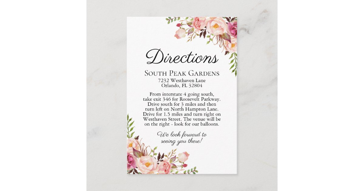 Rustic Pink Floral Wedding Directions Inserts | Zazzle