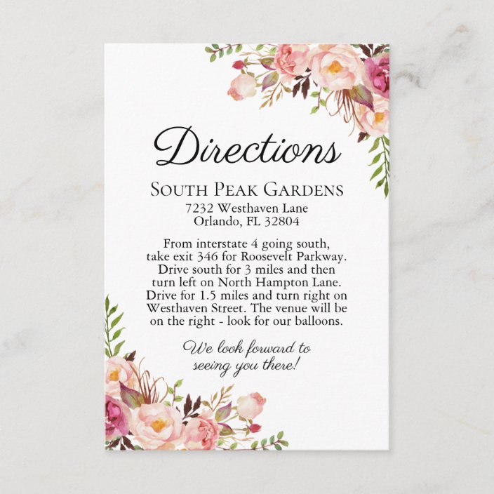 Rustic Pink Floral Wedding Directions Inserts | Zazzle.com