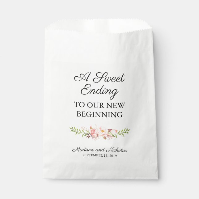 Rustic Pink Floral Wedding Favor Bags (Front)