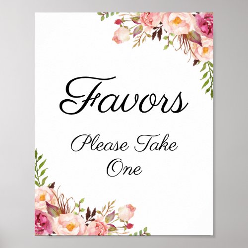 Rustic Pink Floral Wedding Favors Sign