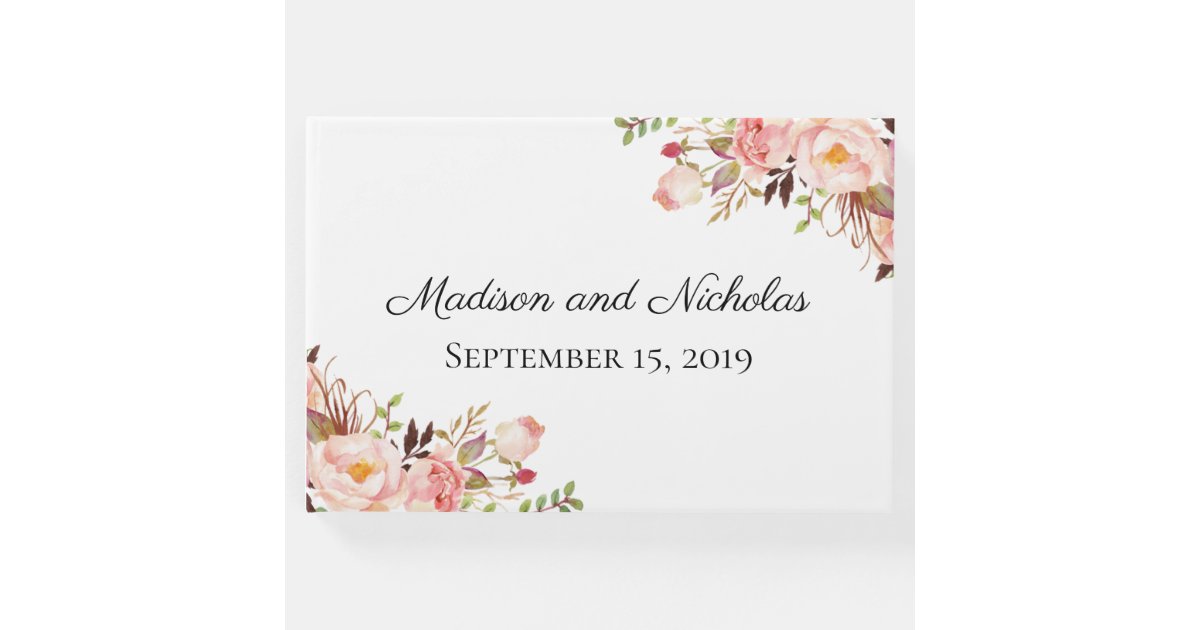 Rustic Pink Floral Wedding Guest Book Zazzle Com