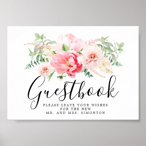 Rustic Pink Floral Wedding Guestbook Sign