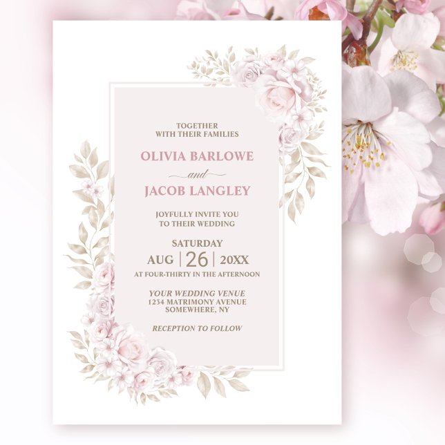 Rustic Pink Floral Wedding Invitation (Creator Uploaded)