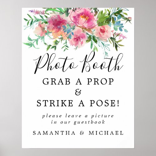 Rustic Pink Floral Wedding Photo Booth Sign