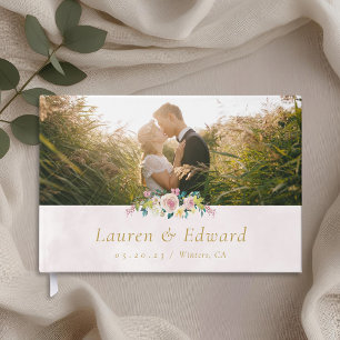 Rustic Pink Floral Wedding Photo Guest Book