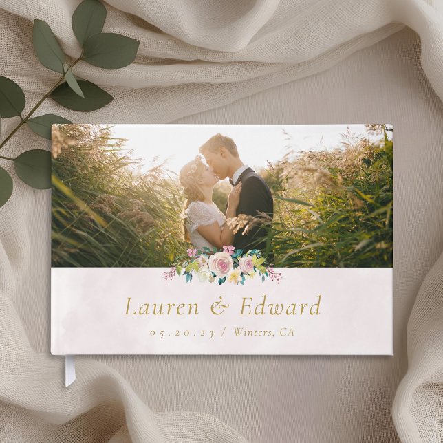 Rustic Pink Floral Wedding Photo Guest Book (Creator Uploaded)