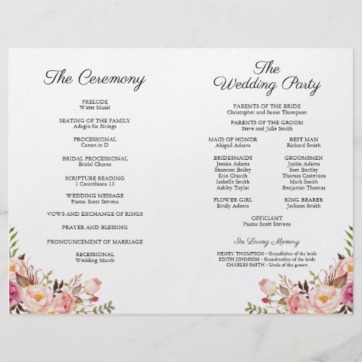 Rustic Pink Floral Wedding Programs Flyer | Zazzle