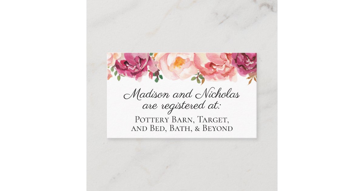 Rustic Pink Floral Wedding Registry Insert Cards Zazzle