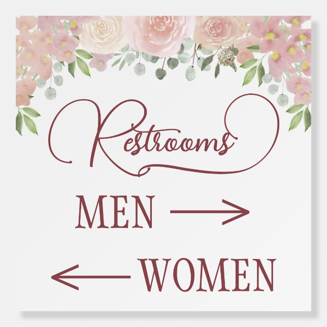 Rustic Pink Floral Wedding Restrooms Foam Board (Front)