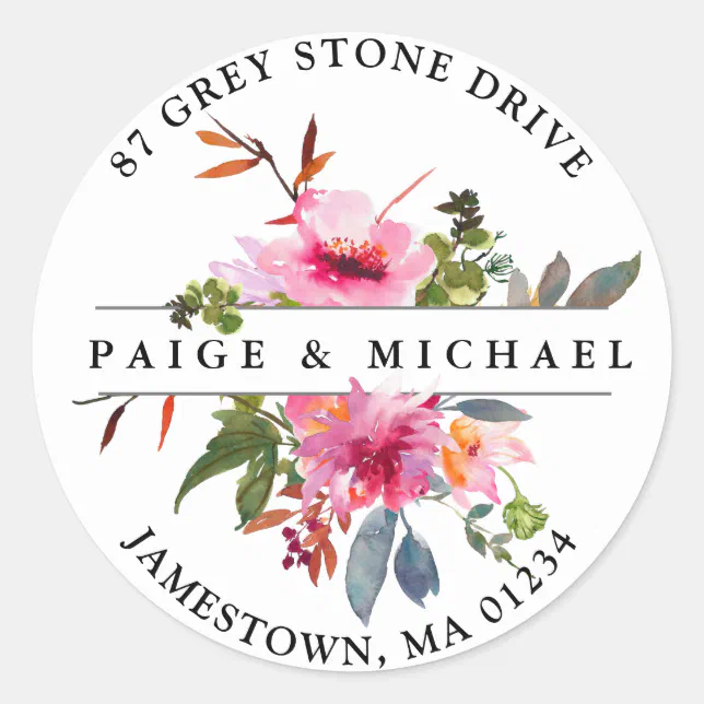 Rustic Pink Floral Wedding Return Address Label | Zazzle
