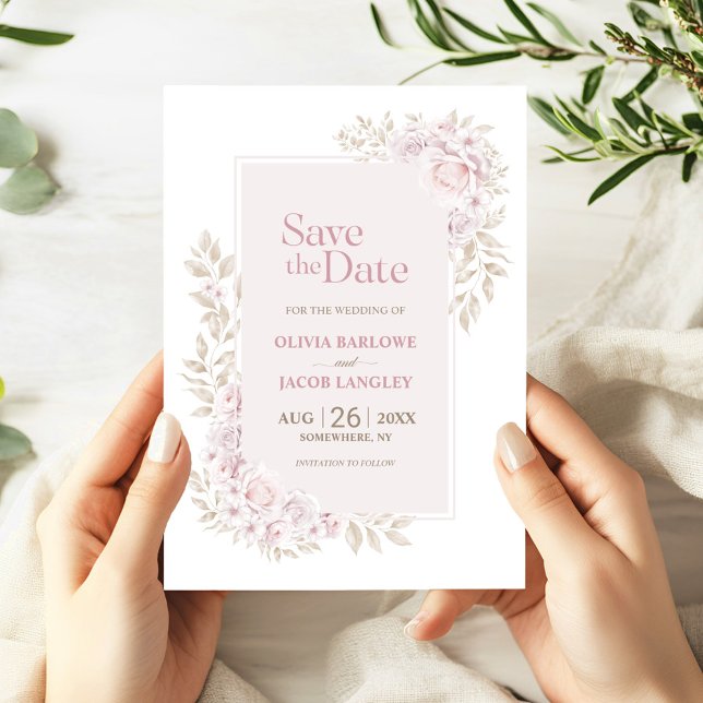 Rustic Pink Floral Wedding Save the Date Invitation (Creator Uploaded)