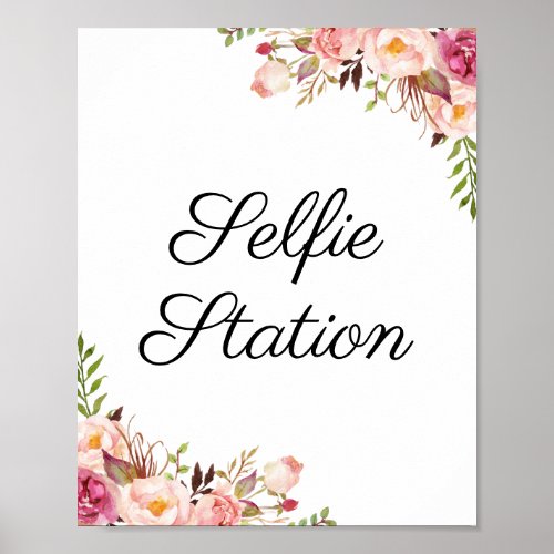 Rustic Pink Floral Wedding Selfie Station Sign