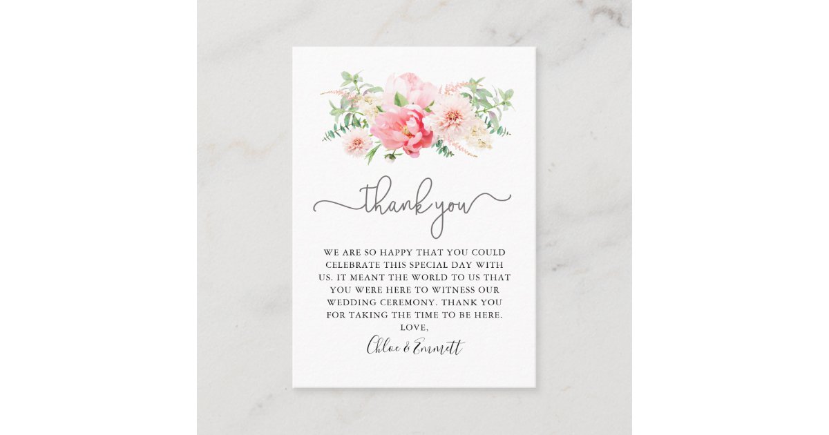 Rustic Pink Floral Wedding Thank You Place Card | Zazzle