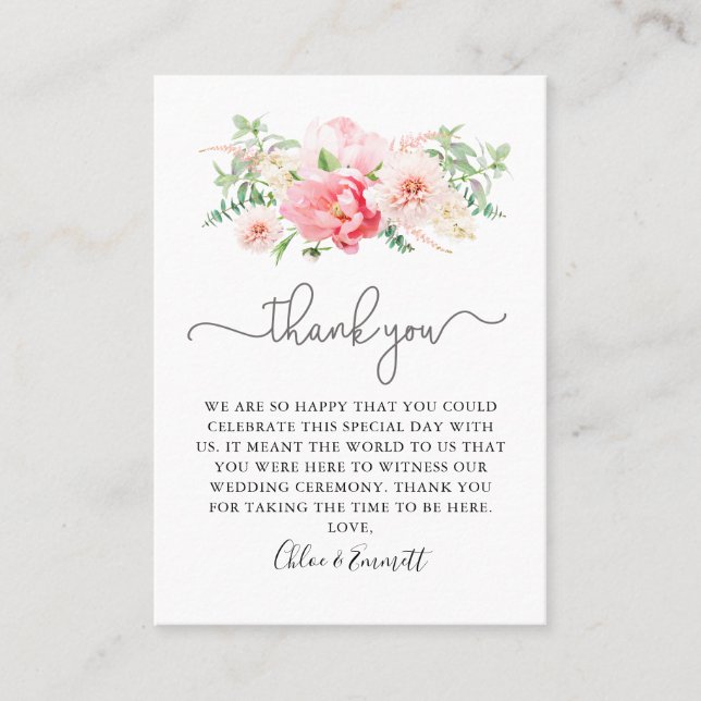 Rustic Pink Floral Wedding Thank You Place Card (Front)