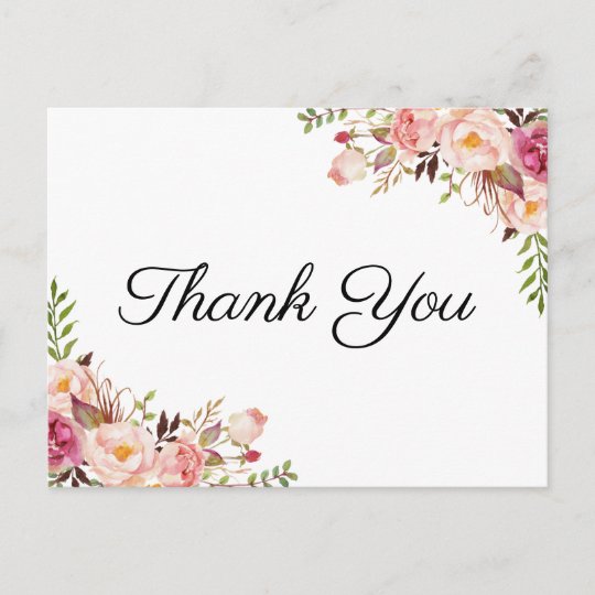 Rustic Pink Floral Wedding Thank You Postcards