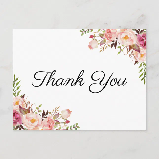 Rustic Pink Floral Wedding Thank You Postcards Zazzle