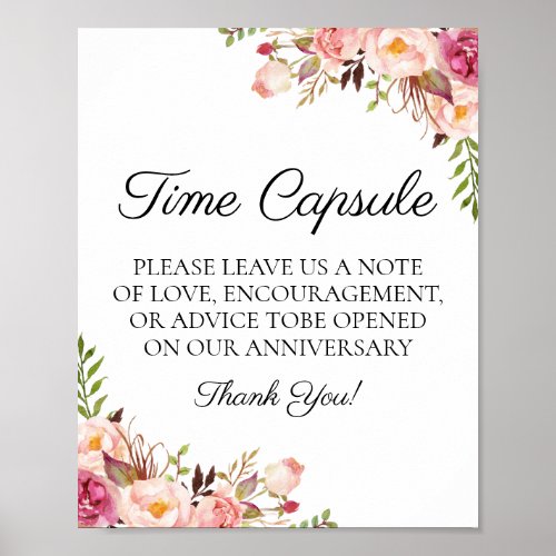 Rustic Pink Floral Wedding Time Capsule Sign