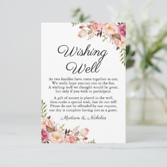 Rustic Pink Floral Wedding Wishing Well Cards | Zazzle