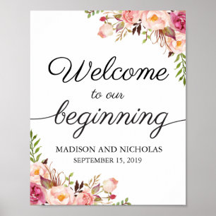 Rustic Pink Floral Welcome to Our Beginning Sign