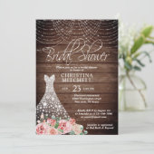 Rustic Pink Floral White Gown Dress Bridal Shower Invitation (Standing Front)
