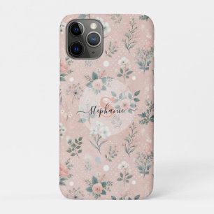 Rustic Pink Floral with White Blooms and Greenery iPhone 11 Pro Case