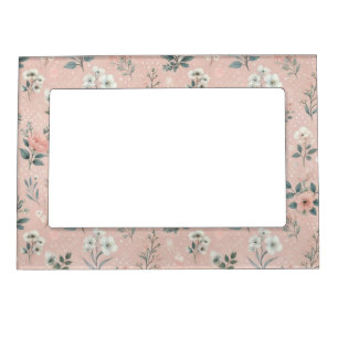 Rustic Pink Floral with White Blooms and Greenery Magnetic Frame
