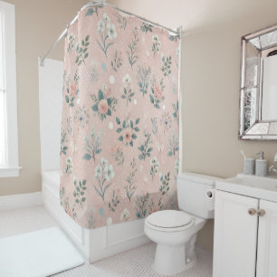 Rustic Pink Floral with White Blooms and Greenery Shower Curtain