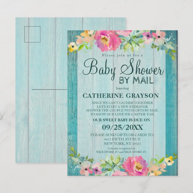 Rustic Pink Floral & Wood Baby Shower Invitation (Front/Back)