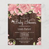 Rustic pink floral wood BUDGET baby shower invite (Front)