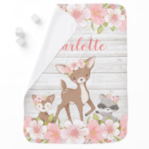Rustic Pink Floral Woodland Animals Personalized Baby Blanket Rustic Pink Floral Woodland Animals Personalized Baby Blanket
